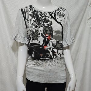 Graphic Tee with Ruffle Sleeves